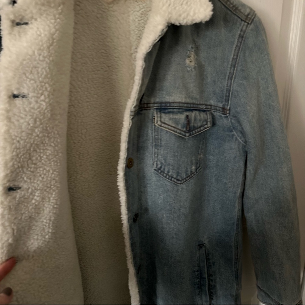 Pistola Blue Denim Long Jacket with White Sherpa Lining - Picture 4 of 15